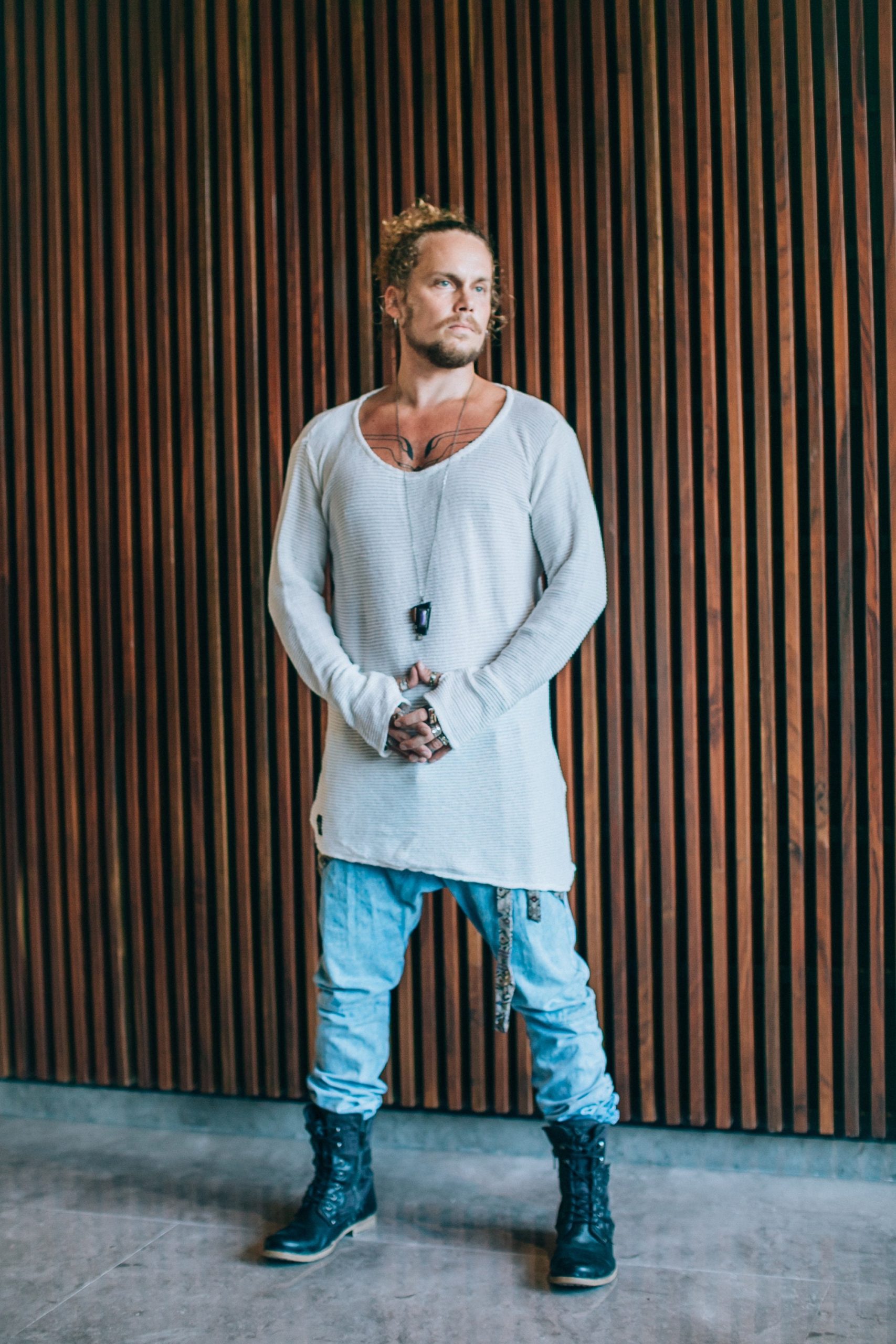 Oversized Knit Cotton Shirt: Deep V Neck Thumb Oversized Knit Cotton Shirt: Deep V Neck Thumb