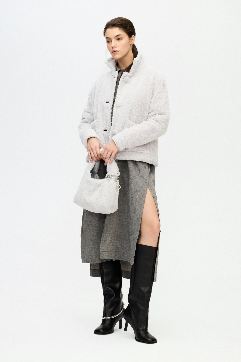Gray Sherpa Short Jacket Grey Soft Gray Sherpa Short Jacket Grey Soft
