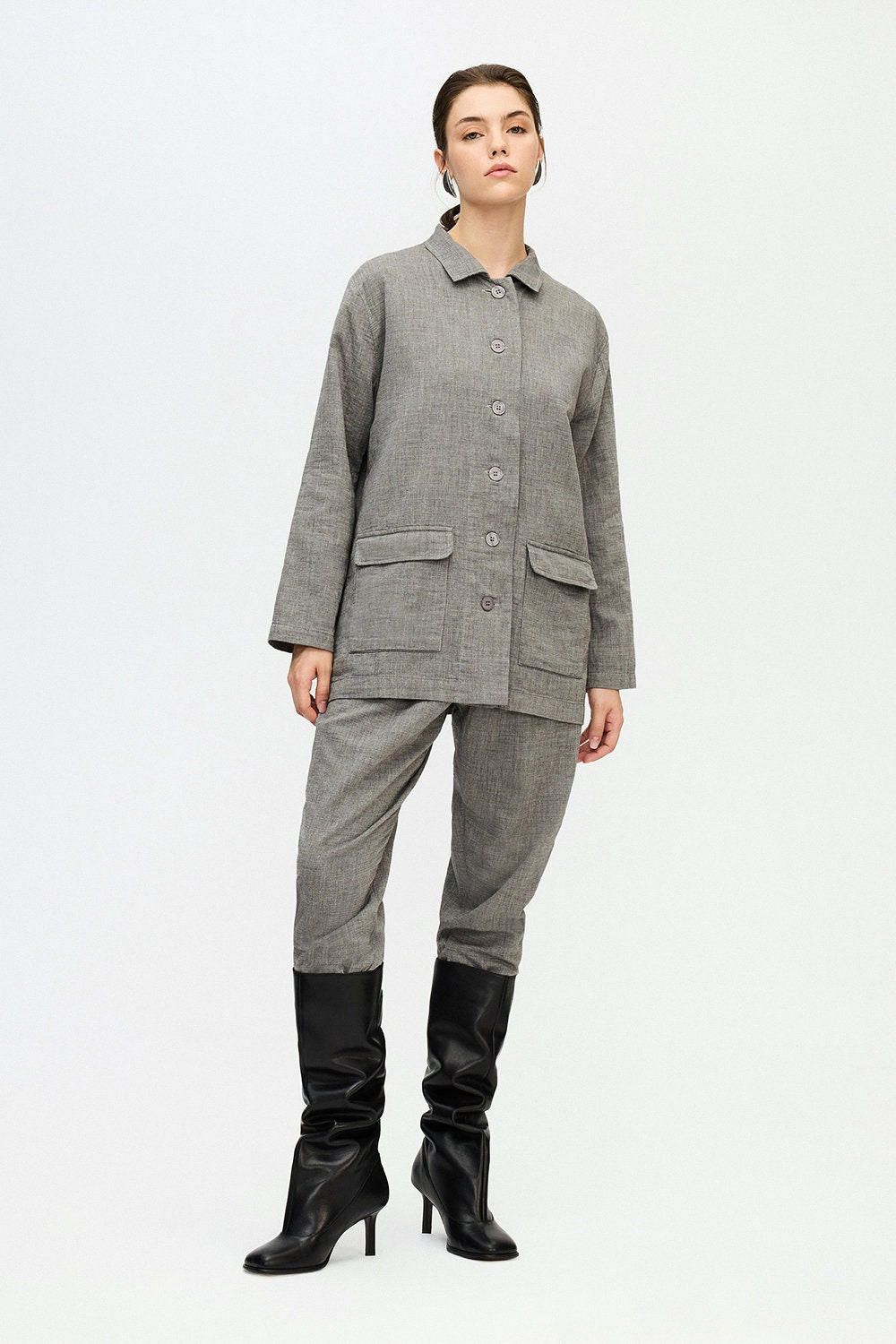 Grey Oversize Jacket Cotton Shirts Women's Jackets Grey Oversize Jacket Cotton Shirts Women's Jackets